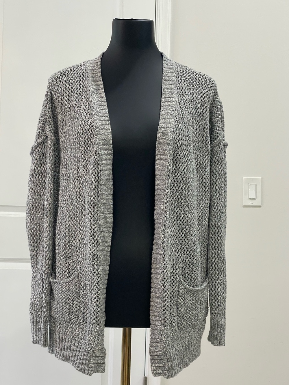 Signature 8 Grey Open-Front Knit Cardigan Sweater - Size Small